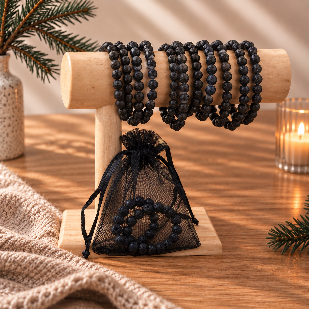 adventskalender met edelstenen - lavasteen armband