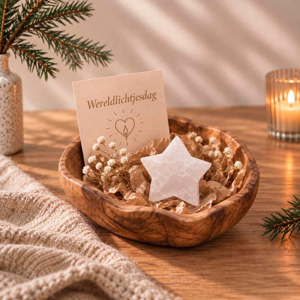 edelstenen adventskalender met seleniet ster voor wereldlichtjesdag