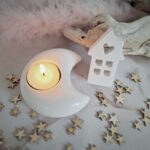 Huisje bij de maan porseleingips met sterretjes