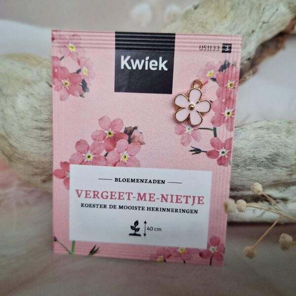 bloemenzaden vergeet me nietje roze + bedeltje