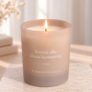 Brandend zacht beige Koesterlichtje als warme troost bij verlies